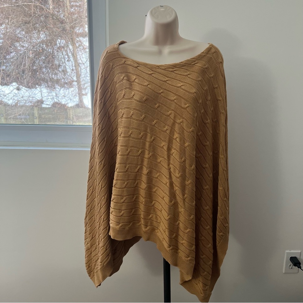 Ralph Lauren Women’s Tan Poncho Cable‎ Knit Boat Neck Sweater M/L 100% Cotton - Picture 6 of 6